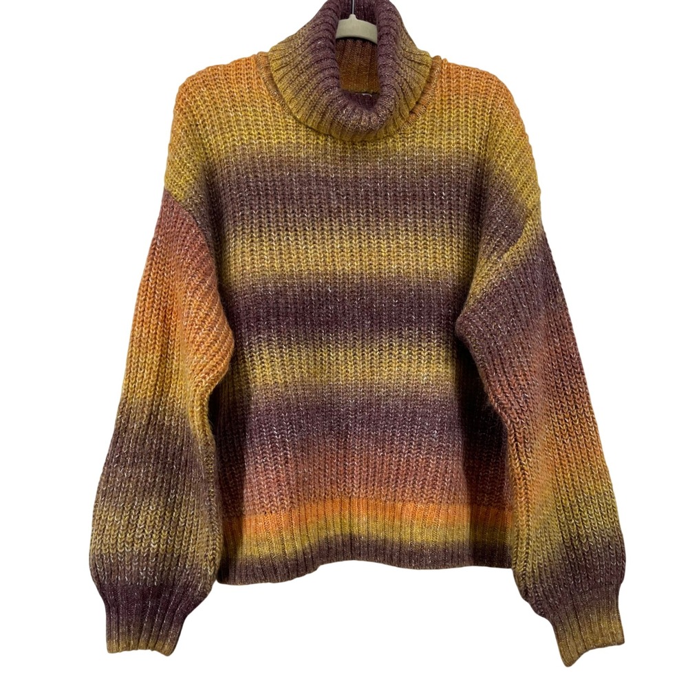 Old‎ Navy Size L Womens Cozy Ombre Striped Turtleneck Sweater Boxy Oversized